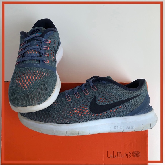 Nike Shoes - Nike Free RN Women’s 9.5 Steel Blue, White & Orange Sneakers, Running Shoes